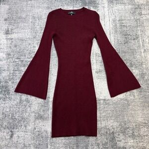 Lulus Dress Womens Small‎ Maroon Knit Ribbed Bodycon Bell Flare Sleeve Romantic